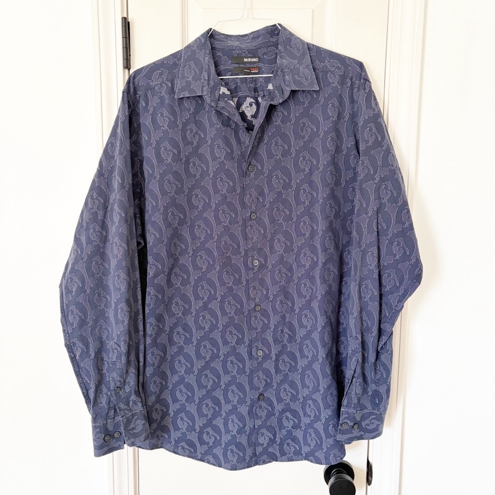 Murano Men's XLT Navy Blue Paisley Button-Down Shirt